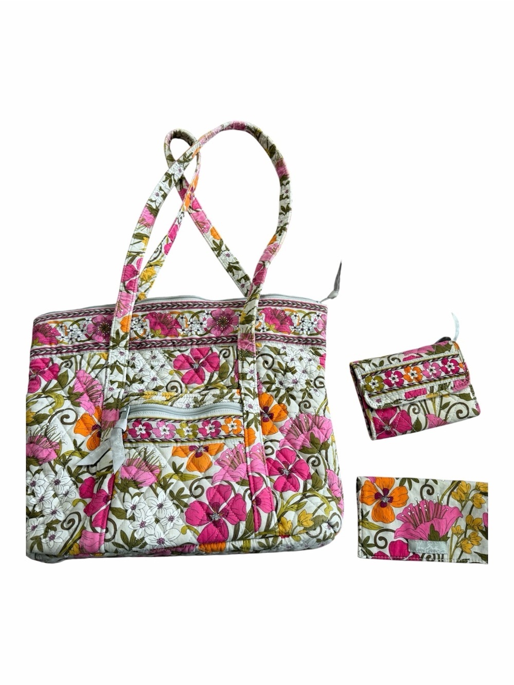 Vera Bradley 2011 Tea Garden Floral Quilted Tote Bag Matching Wallets Preppy